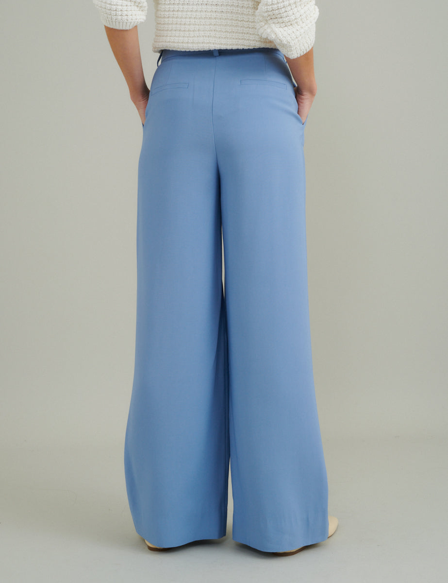 Blue Wide Leg Tailored Trousers