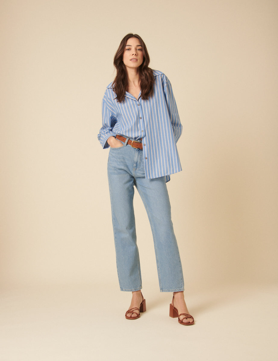 Blue Straight Full Length Jeans