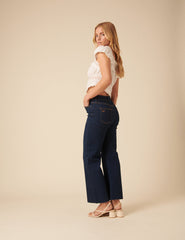 Dark Blue High Rise Cropped Kick Flare Jeans