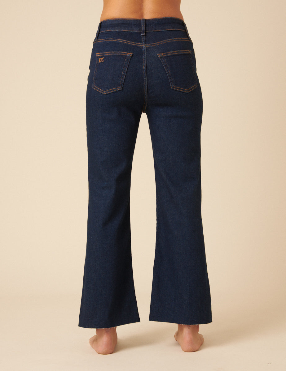 Dark Blue High Rise Cropped Kick Flare Jeans