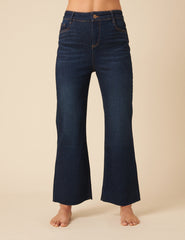 Dark Blue High Rise Cropped Kick Flare Jeans
