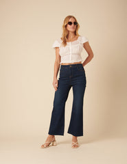 Dark Blue High Rise Cropped Kick Flare Jeans