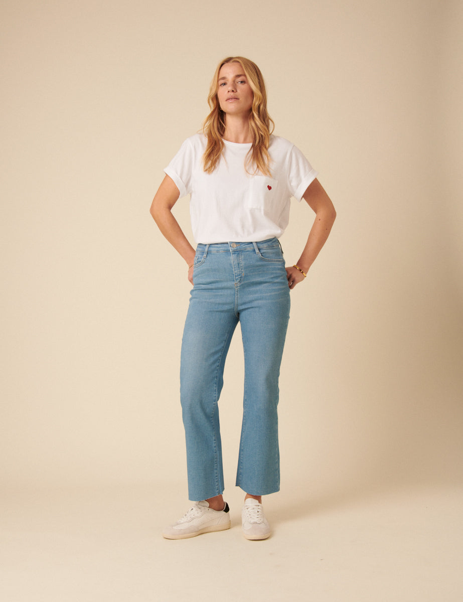 Light Blue High Rise Cropped Kick Flare Jeans