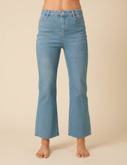 Light Blue High Rise Cropped Kick Flare Jeans