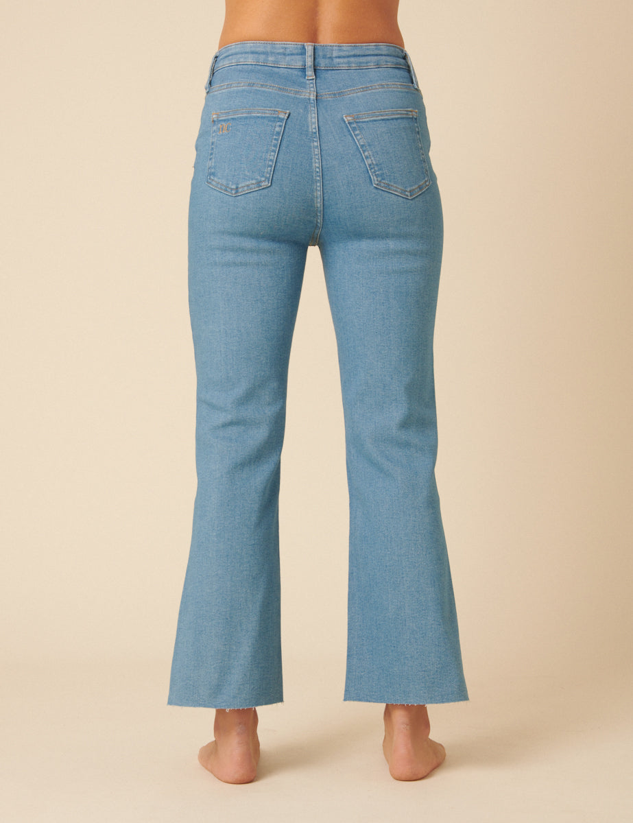 Light Blue High Rise Cropped Kick Flare Jeans
