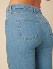 Light Blue High Rise Cropped Kick Flare Jeans