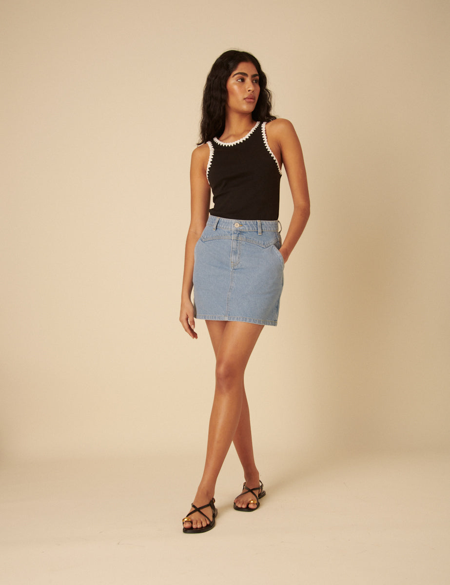 Blue Denim Western Mini Skirt