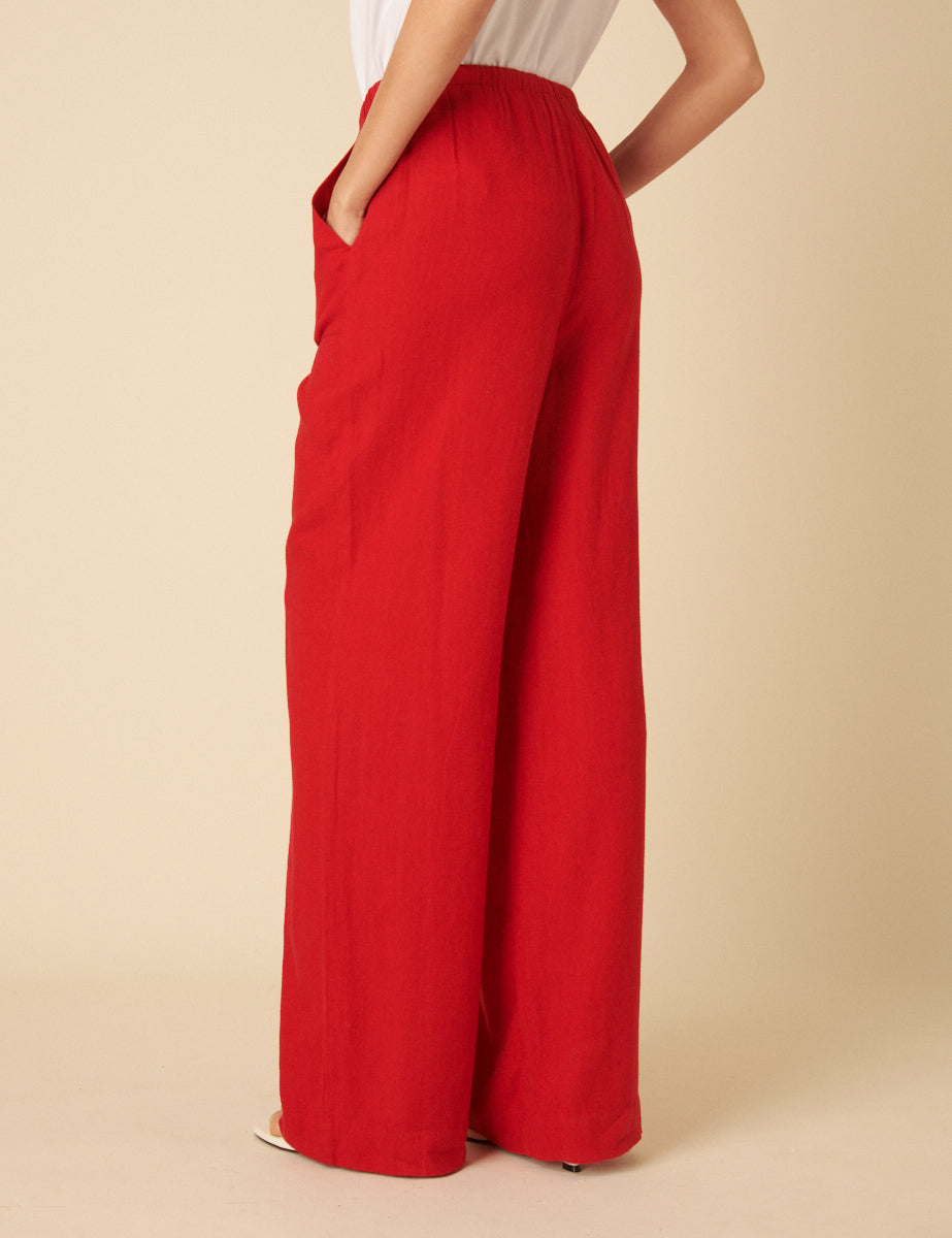 Red Linen-blend Shona Trousers