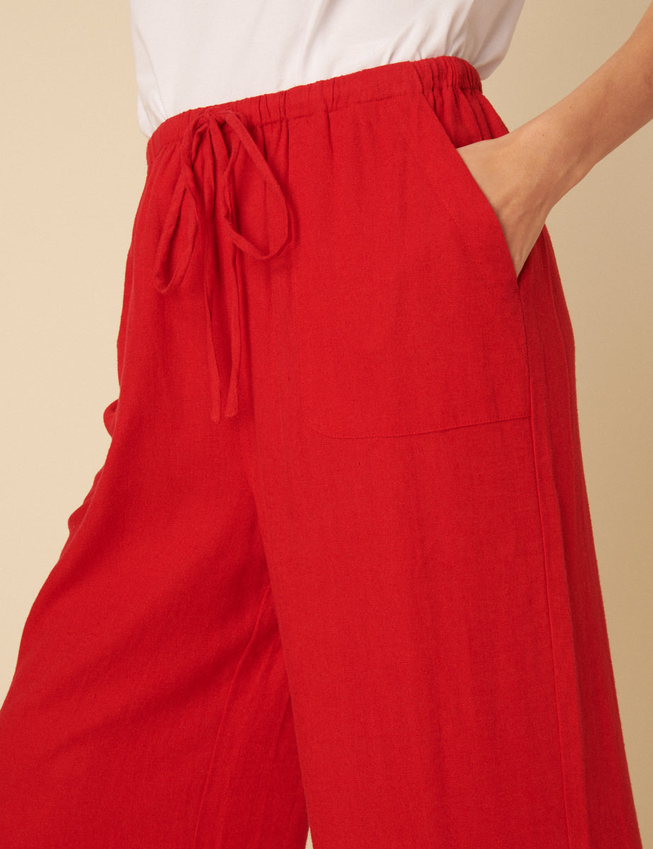 Red Linen-blend Shona Trousers