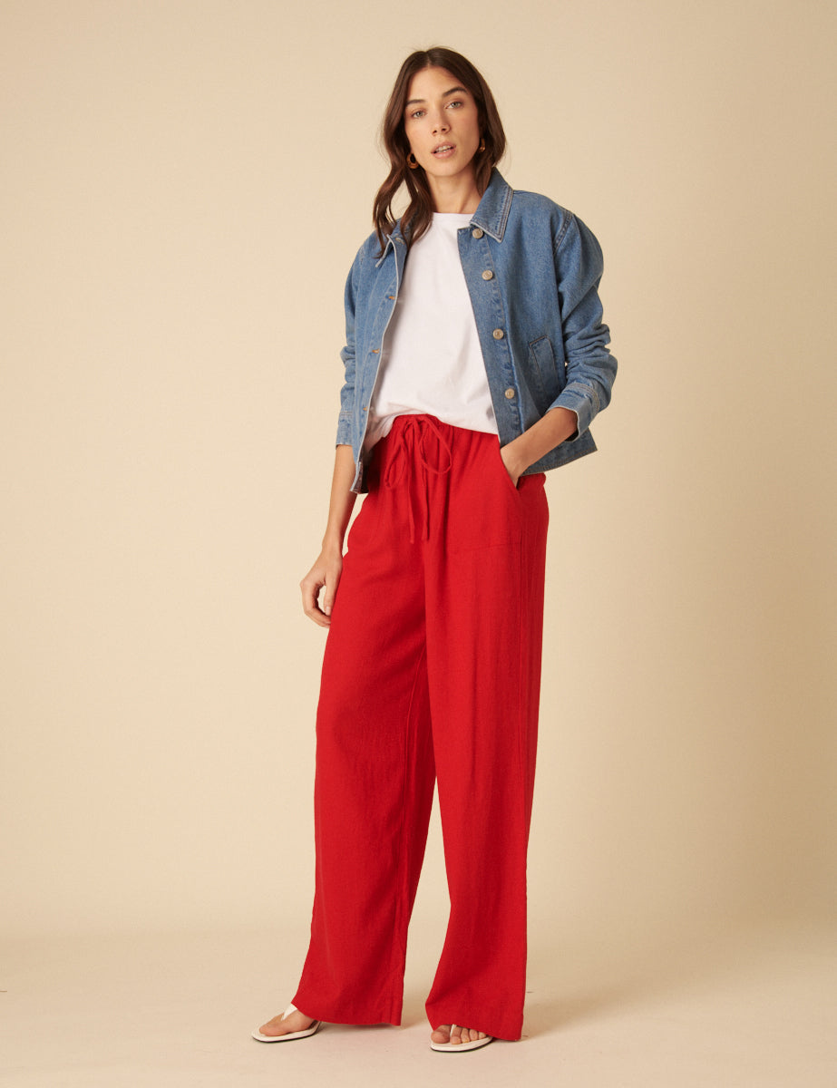 Red Linen-blend Shona Trousers