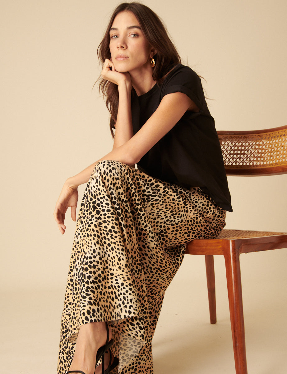 Leopard Print Linen-blend Mila Maxi Skirt