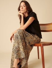 Leopard Print Linen-blend Mila Maxi Skirt