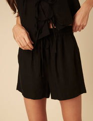 Black Drawstring Linen-blend Jet Shorts