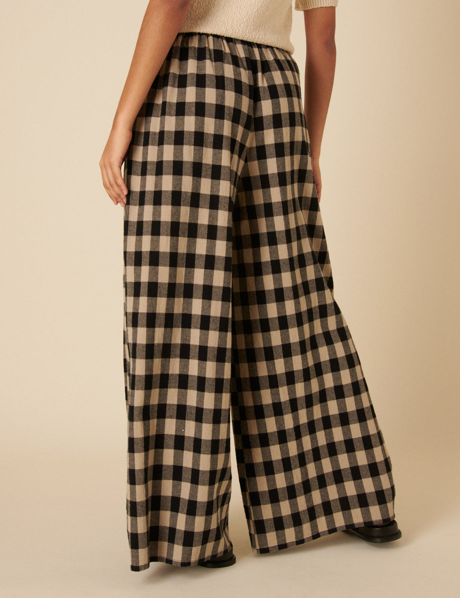 Black Check Jerrow Wide Leg Trousers