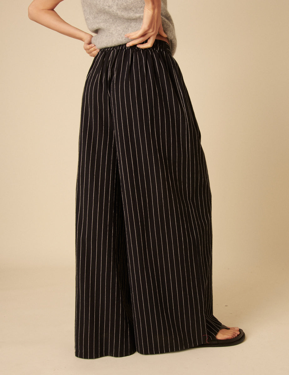 Black Pinstripe Jerrow Wide Leg Trousers
