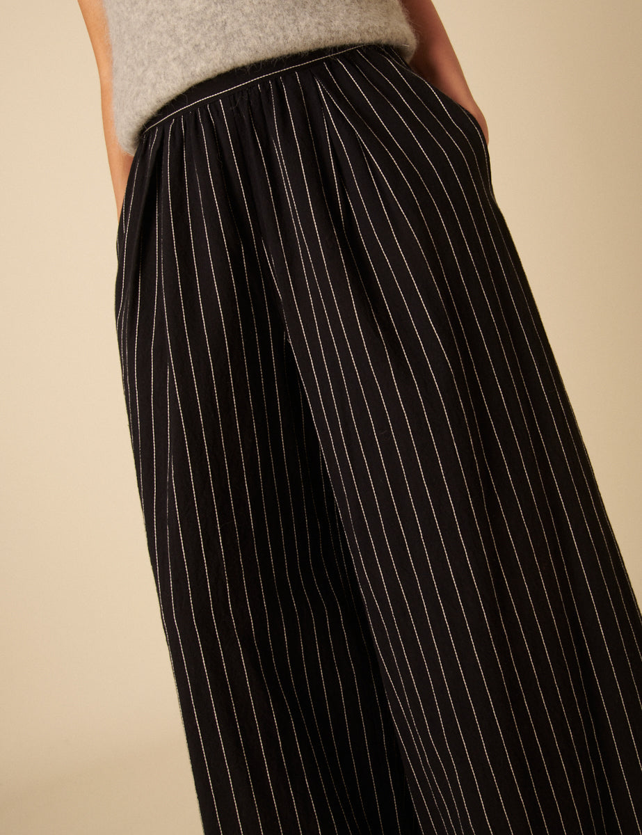 Black Pinstripe Jerrow Wide Leg Trousers