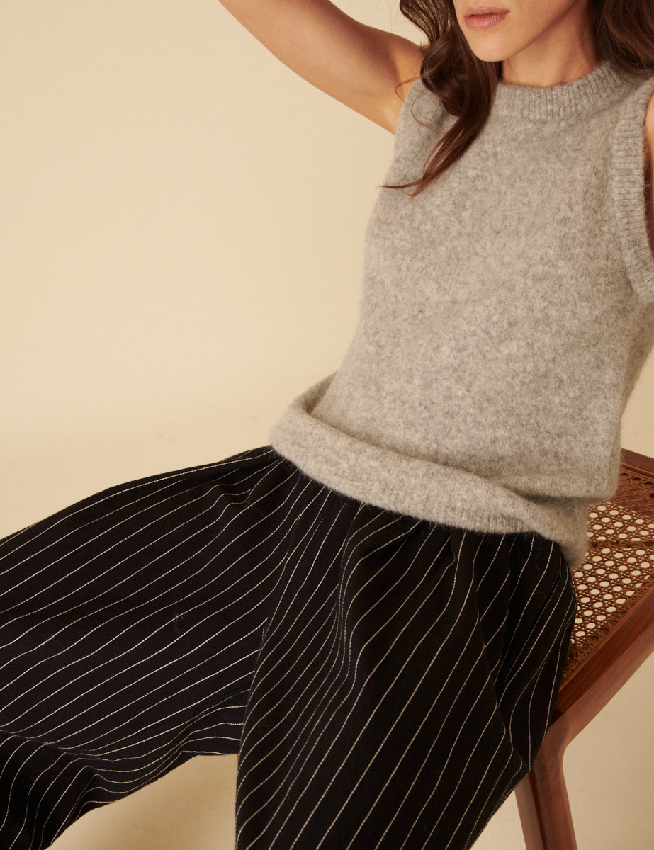 Black Pinstripe Jerrow Wide Leg Trousers