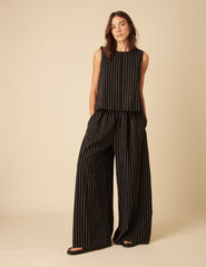 Black Pinstripe Jerrow Wide Leg Trousers