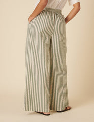 Green Striped Parker Wide Leg Trousers