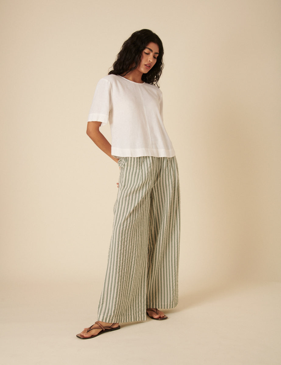 Green Striped Parker Wide Leg Trousers