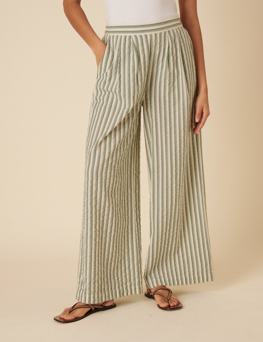 Green Striped Parker Wide Leg Trousers