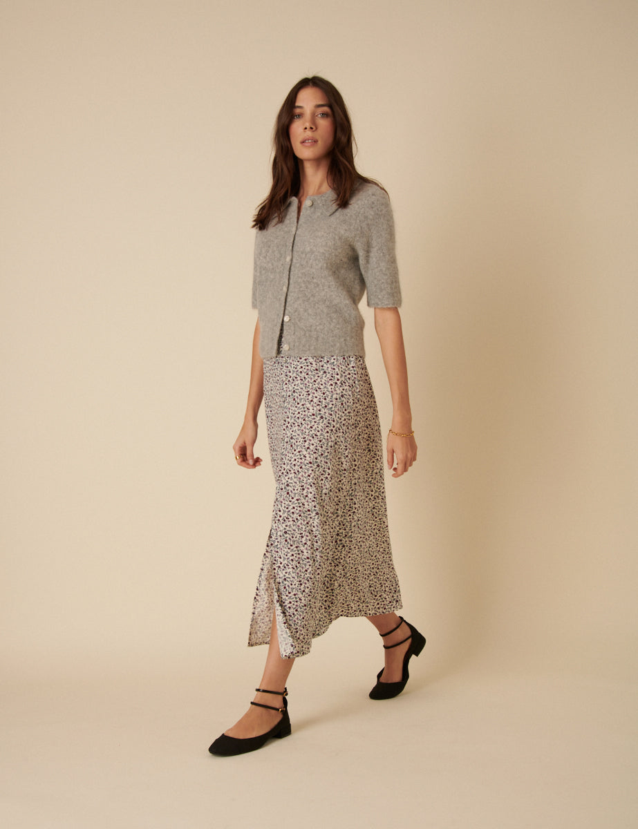 Cream Ditsy Floral Sadie Midi Skirt