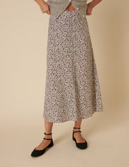 Cream Ditsy Floral Sadie Midi Skirt