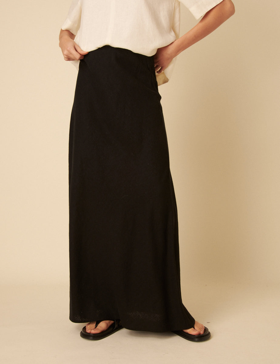 Black Linen-blend Mila Maxi Skirt