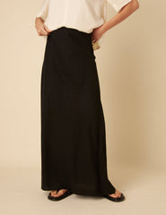 Black Linen-blend Mila Maxi Skirt