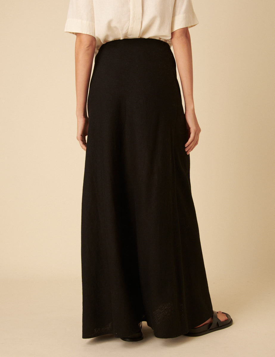 Black Linen-blend Mila Maxi Skirt