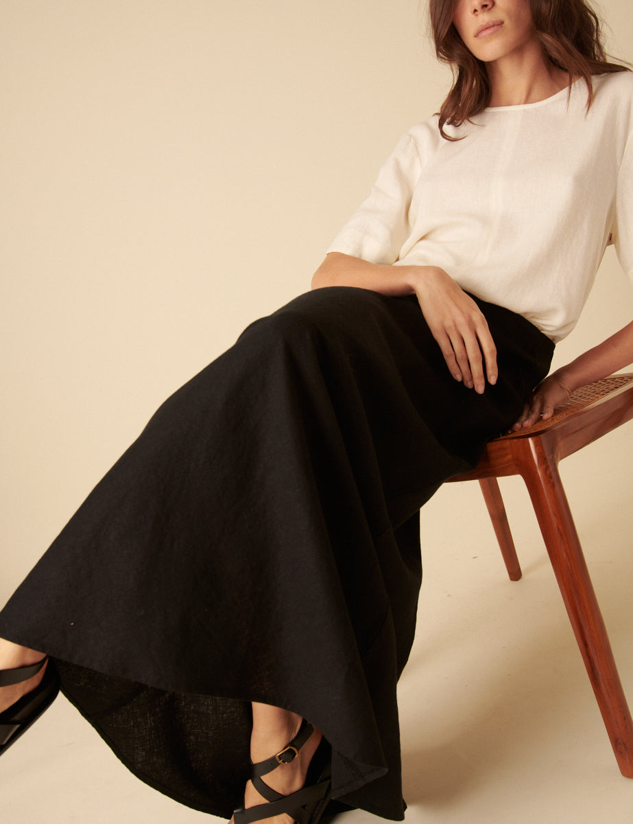 Black Linen-blend Mila Maxi Skirt