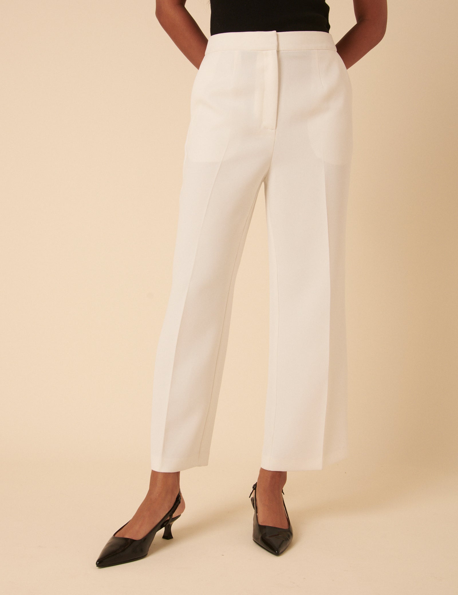White Tailored Cropped Trousers