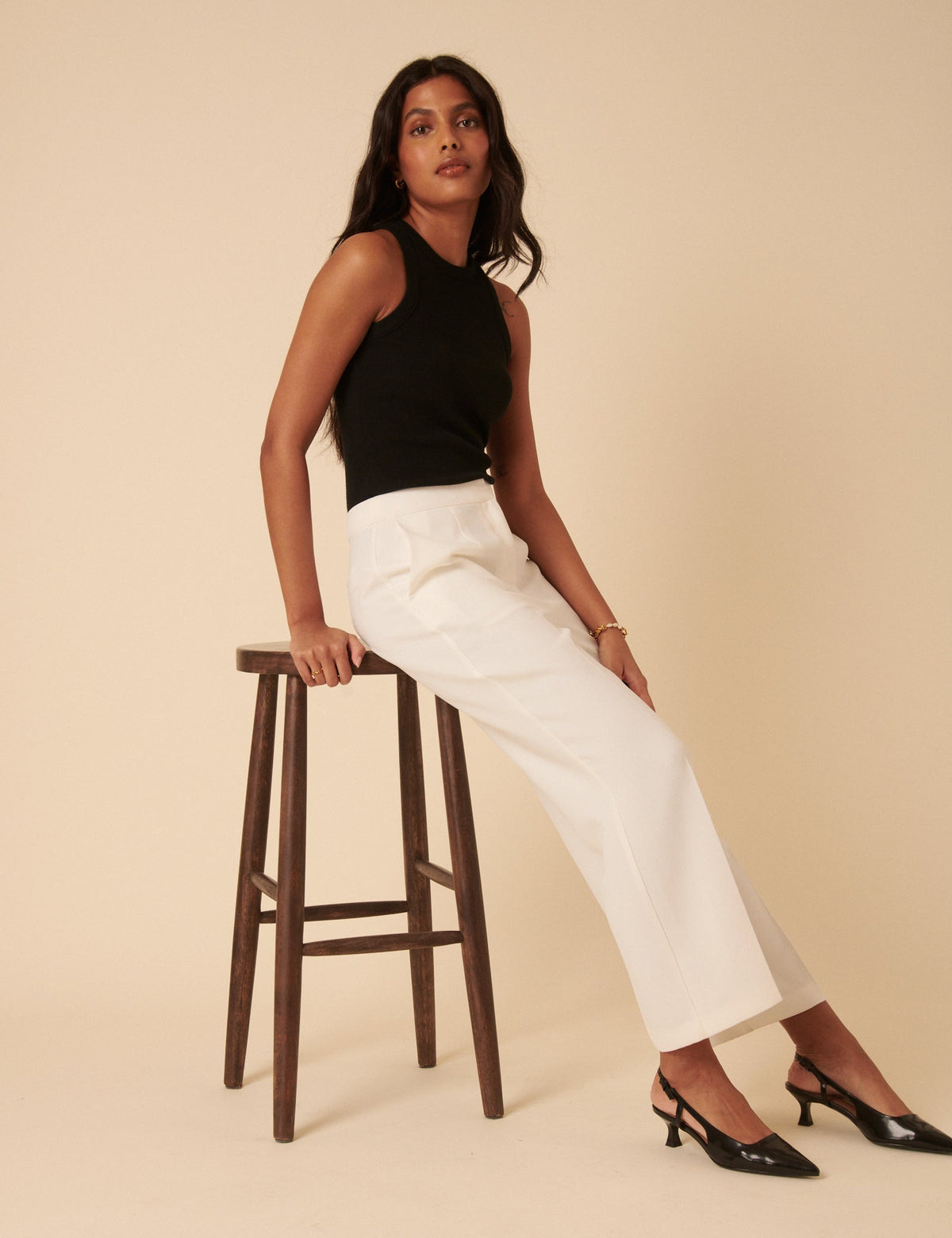 White Tailored Cropped Trousers