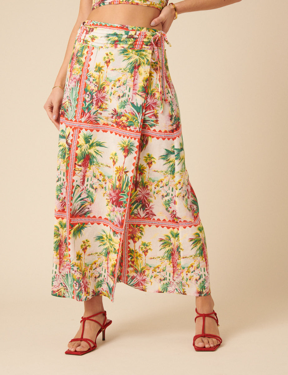 White Printed Wrap Midi Skirt