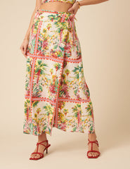 White Printed Wrap Midi Skirt