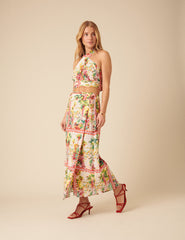 White Printed Wrap Midi Skirt