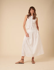 White Broderie Anglaise Maxi Skirt