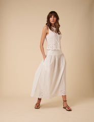 White Broderie Anglaise Maxi Skirt