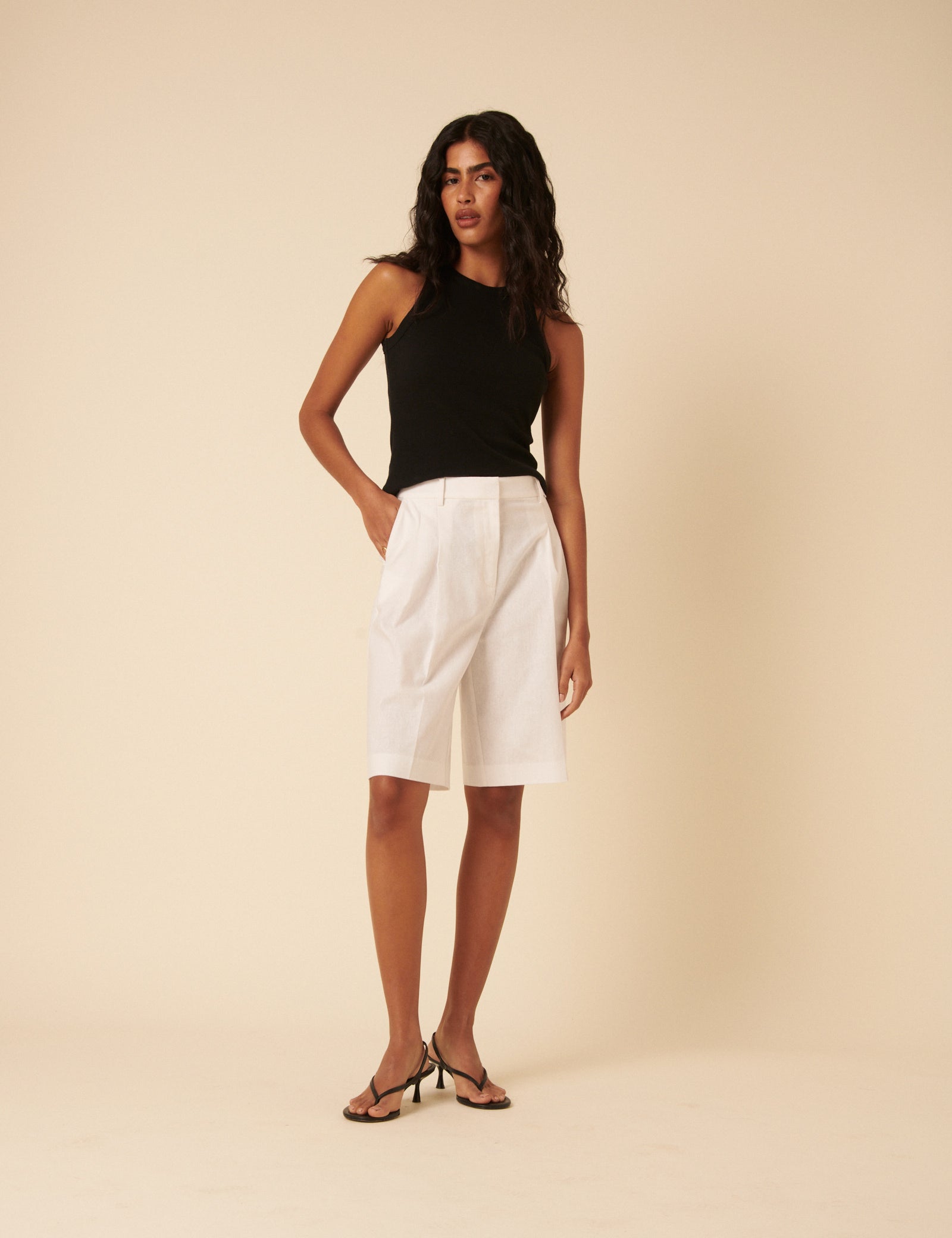 White Linen-blend Bermuda Shorts