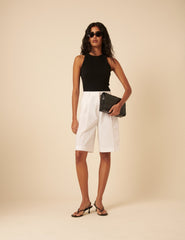 White Linen-blend Bermuda Shorts