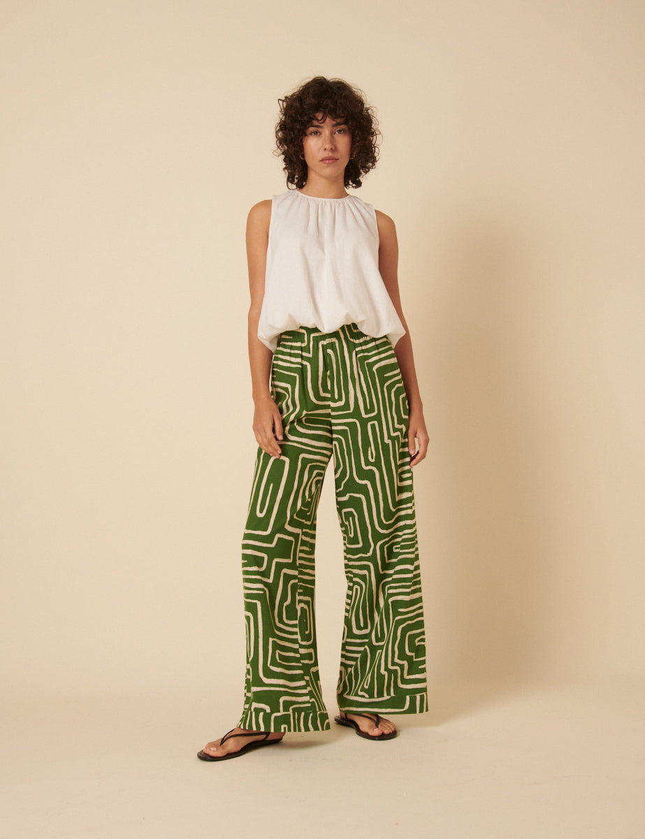 Green Abstract Print Misha Trousers