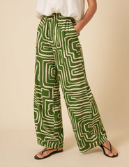 Green Abstract Print Misha Trousers