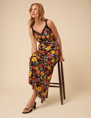 Black Floral Midi Skirt