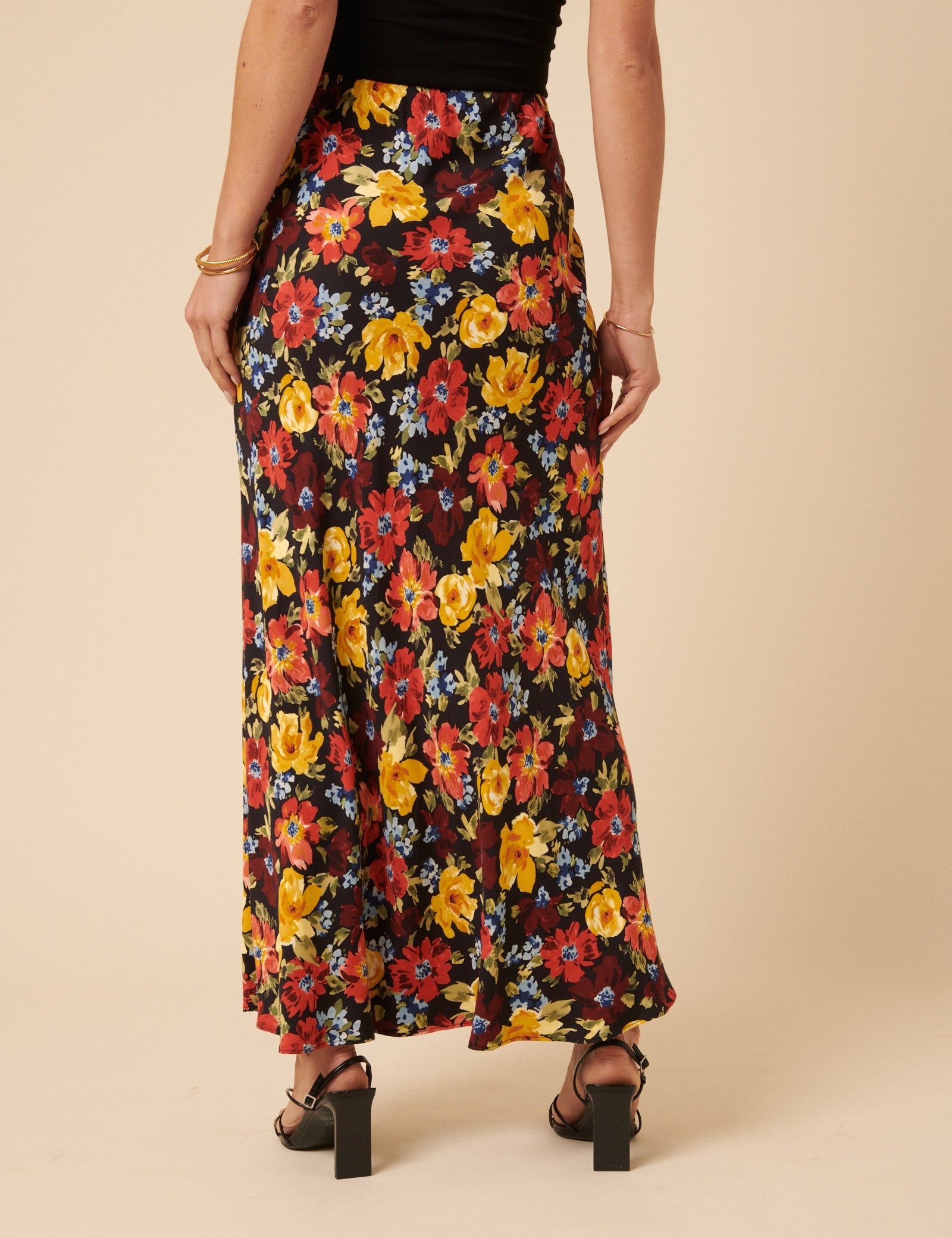 Black Floral Midi Skirt