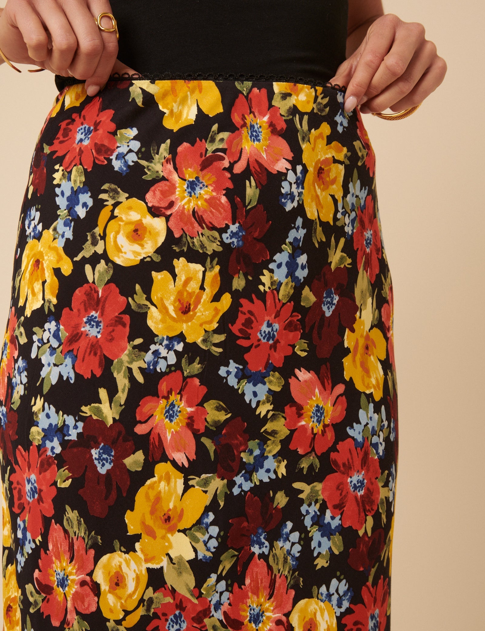 Black Floral Midi Skirt