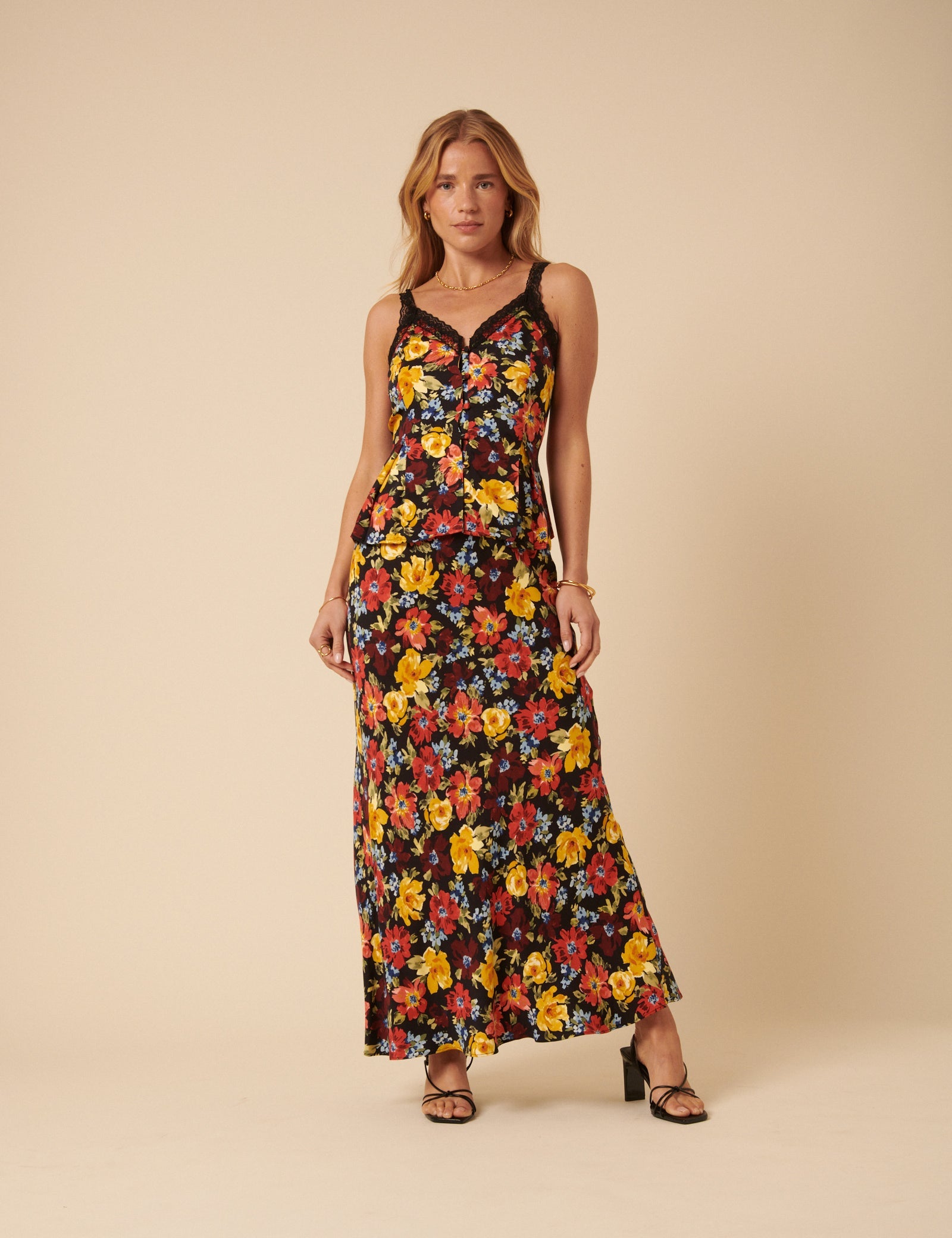 Black Floral Midi Skirt