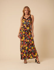 Black Floral Midi Skirt