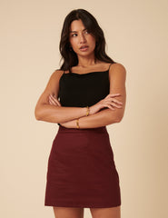Burgundy Tailored Mini Skirt