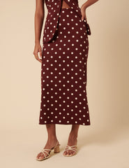 Burgundy Polka Dot Midi Skirt