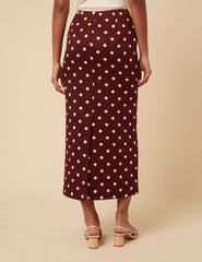 Burgundy Polka Dot Midi Skirt